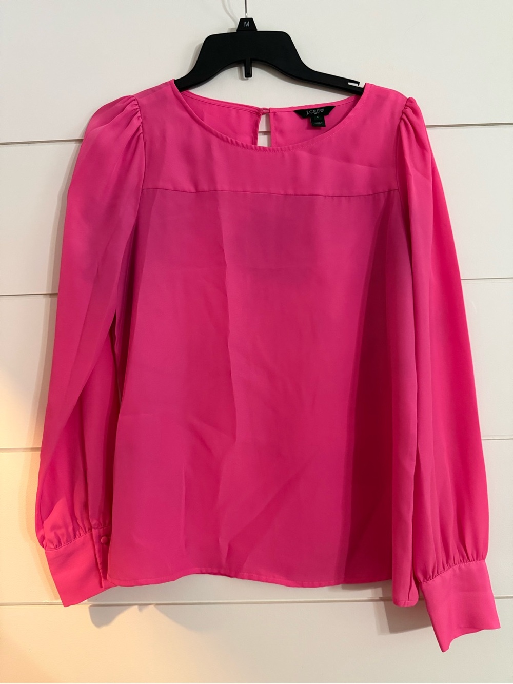 J. Crew Talitha Hot Pink Long Sleeve Blouse Keyhole Back Size Small